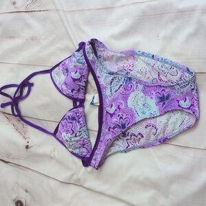 Vinatge Surfside 90s Triangle High Waisted Velvet Lined Bikini Beautiful Floral